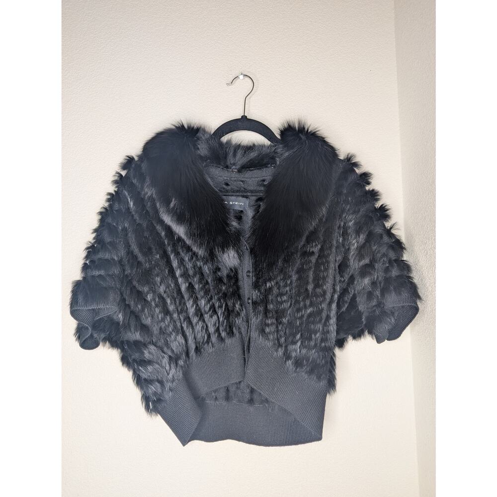 Dana Stein Luxury Rabbit Fur Cardigan Fox Fur Collar Sz S